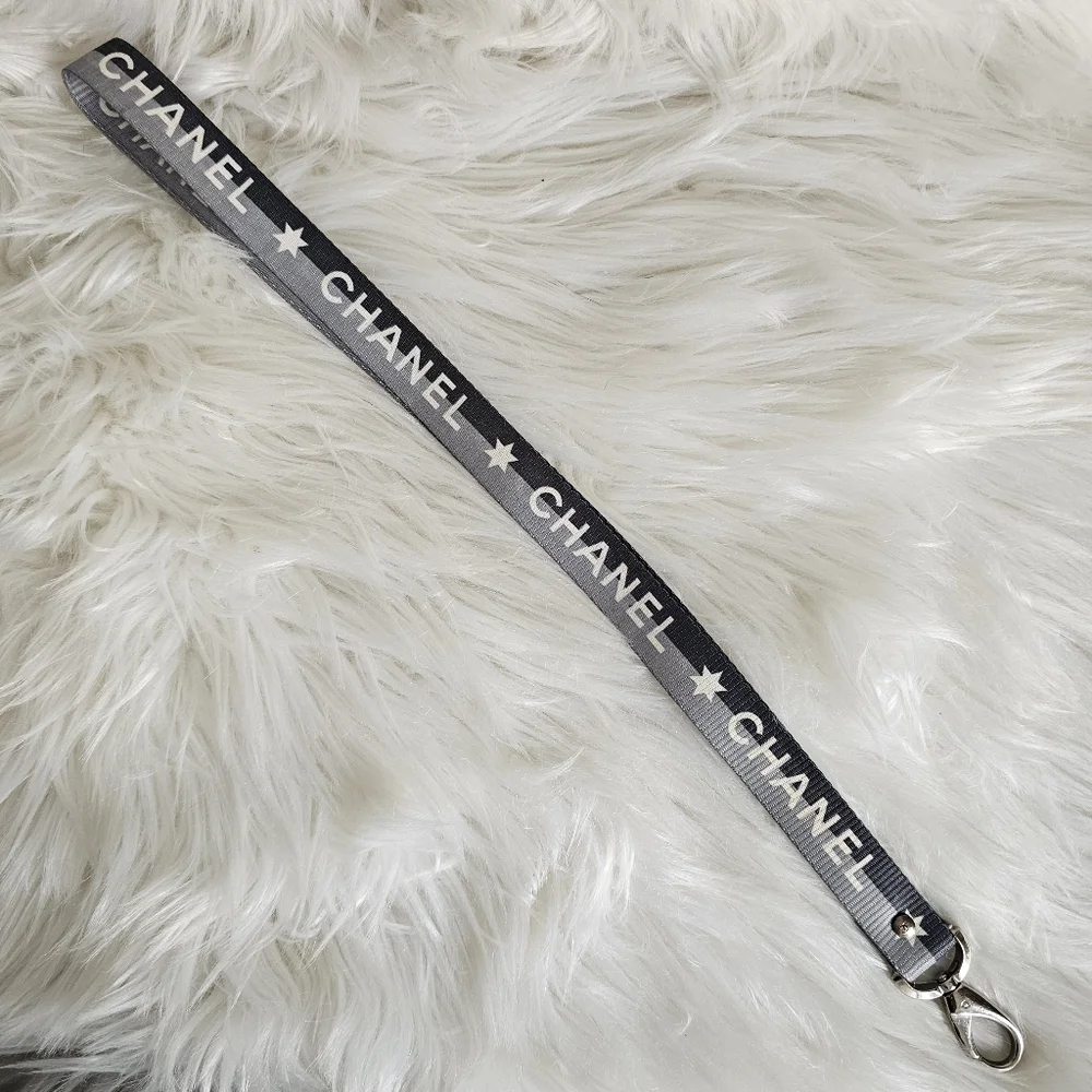 CHANEL Black Logo Lanyard Necklace